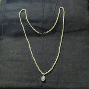 Silver Tone Clear Rhinestone White Faux Pearl Beaded Long Statement Necklace